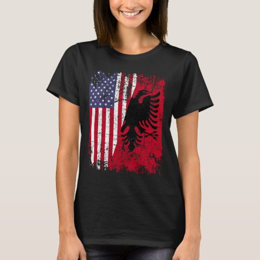 アルバニアルーツレッドイーグルハーフアメリカンALBANIA FLA Tシャツ (正面)