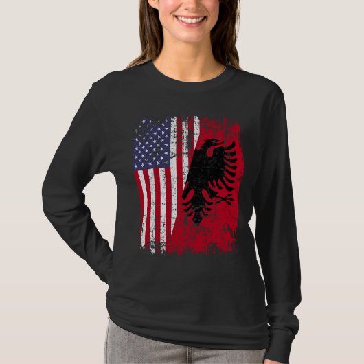 アルバニアルーツレッドイーグルハーフアメリカンALBANIA FLA Tシャツ (正面)