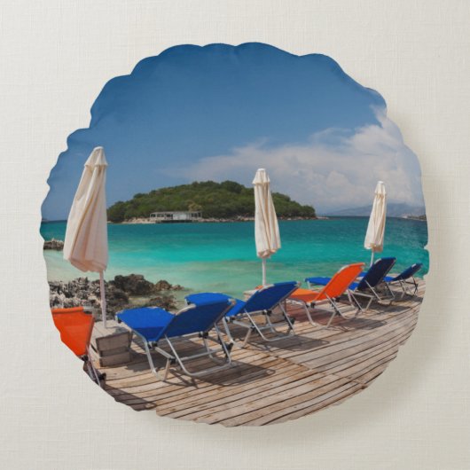 アルバニアンリビエラ、サミル、町のビーチフロント ラウンドクッション (正面)