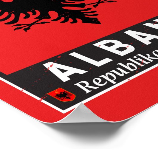 アルバニア国旗のエンブレム動揺して ポスター (角)