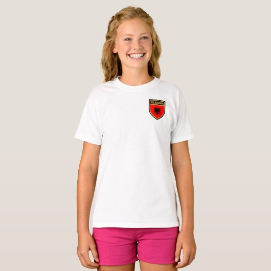 アルバニア国旗のシールドTシャツ Tシャツ (正面フル)