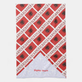 アルバニア国旗の赤いタイルパーソナライズされた キッチンタオル (縦)