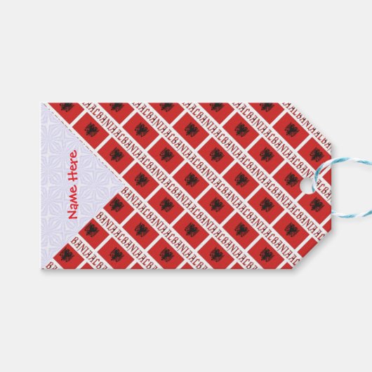 アルバニア国旗の赤いタイルパーソナライズされた ギフトタグ (正面(横))