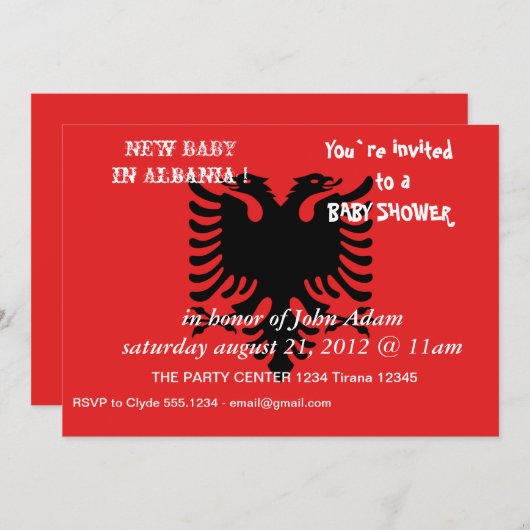 アルバニア国旗を持つ赤ちゃんシャワー招待状 招待状 (正面/裏面)