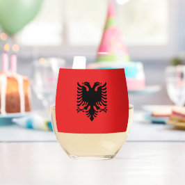 アルバニア国旗を掲げたワイングラス ステムなしワイングラス