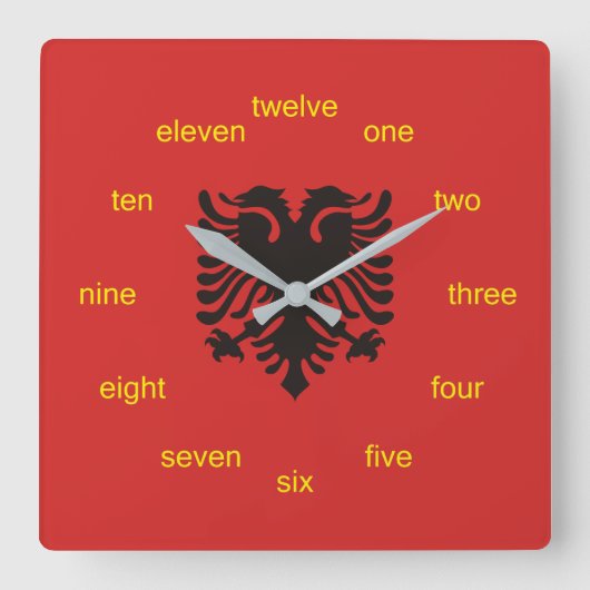 アルバニア国旗全角時計 スクエア壁時計 (正面)