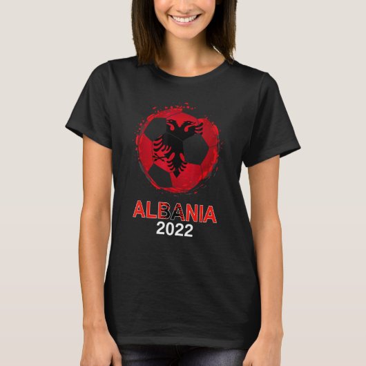 アルバニア国旗2022アルバニアサッカーチームAの支持者 Tシャツ (正面)