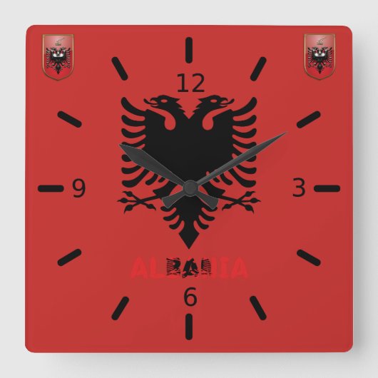 アルバニア国旗 スクエア壁時計 (正面)