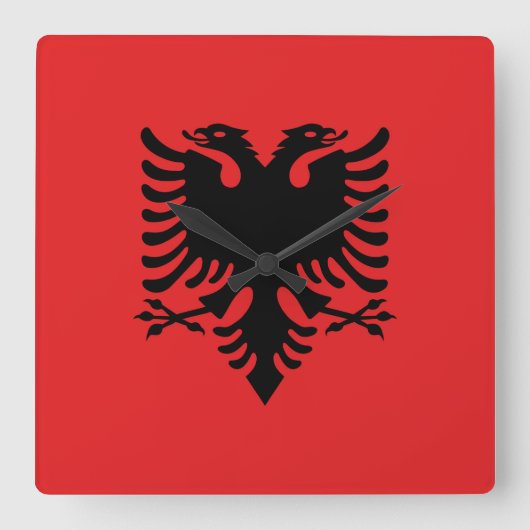 アルバニア国旗 スクエア壁時計 (正面)