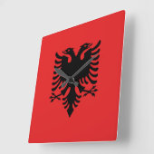 アルバニア国旗 スクエア壁時計 (傾斜)