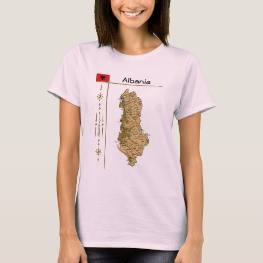 アルバニア地図+国旗+タイトルTシャツ Tシャツ (正面)