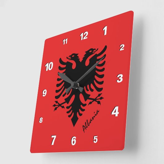 アルバニア時計、愛国心のある故郷、アルバニア国旗 スクエア壁時計 (傾斜)