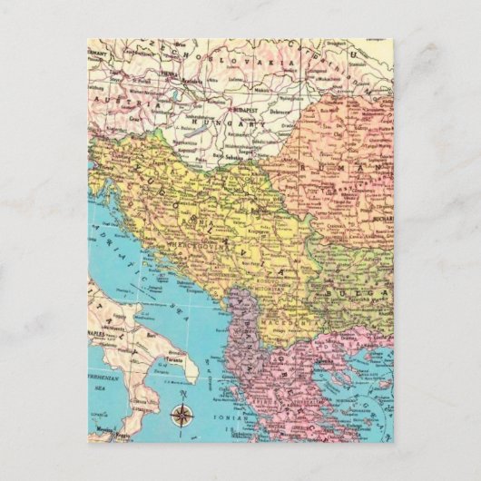 アルバニア ギリシャ イタリア 地図 ポストカード (正面)