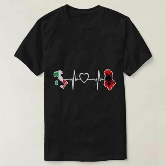 アルバニアItalyハートビートアルイタリアンバニア国旗T-Sh Tシャツ (デザイン正面)