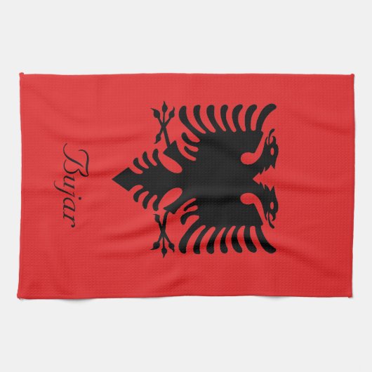 アルバニパーソナライズされたアの両頭のワシの旗 キッチンタオル (横)