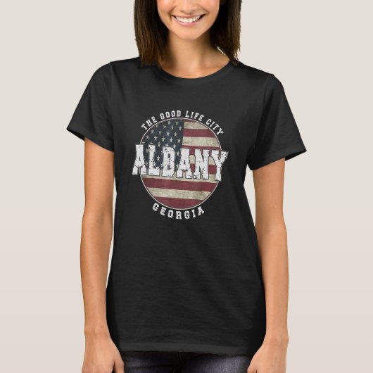 アルバニージョージアヴィンテージアメリカ国旗 Tシャツ (正面)