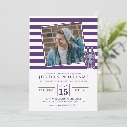 アルバニー大学のグレートデンマスコット頭 案内状 (スタンド正面)