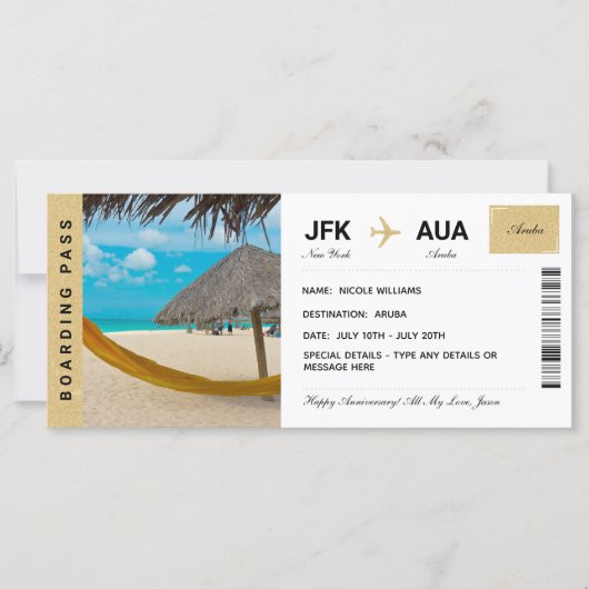 アルババケーション旅行ギフトチケット搭乗券 (正面)