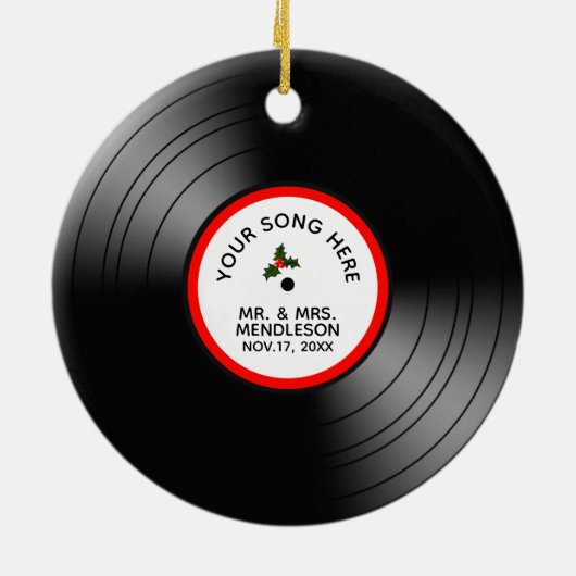 アルバムのクリスマスパーソナライズされたを記録 セラミックオーナメント (裏面)