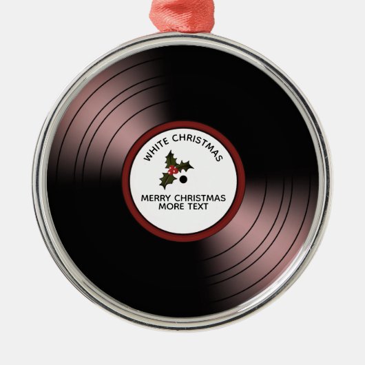 アルバムのパーソナライズされたクリスマスレッドの濃淡を記録 メタルオーナメント (正面)