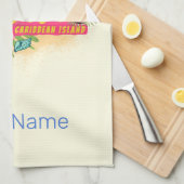 アルバレトロカリブのアイランドとフラミンゴヴィンテージ キッチンタオル (四つ折り)