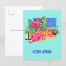 アルバレトロカリブのアイランドとフラミンゴヴィンテージ シーズンポストカード