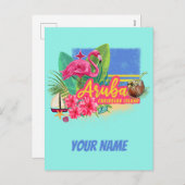 アルバレトロカリブのアイランドとフラミンゴヴィンテージ シーズンポストカード (正面/裏面)