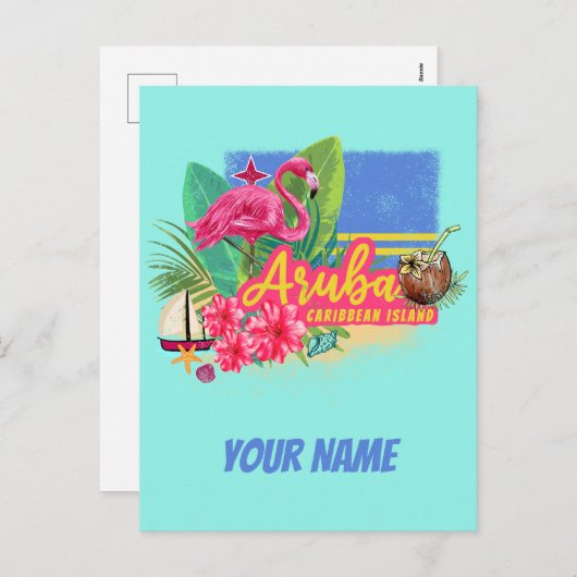 アルバレトロカリブのアイランドとフラミンゴヴィンテージ シーズンポストカード (正面/裏面)