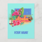 アルバレトロカリブのアイランドとフラミンゴヴィンテージ シーズンポストカード (正面)