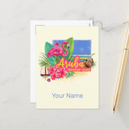 アルバレトロカリブのアイランドとフラミンゴヴィンテージ シーズンポストカード