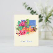 アルバレトロカリブのアイランドとフラミンゴヴィンテージ シーズンポストカード (スタンド正面)