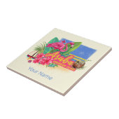 アルバレトロカリブのアイランドとフラミンゴヴィンテージ タイル (側面)