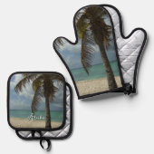 アルバンビーチI美しい自然シーン 鍋つかみ&鍋敷きセット (正面/裏面)