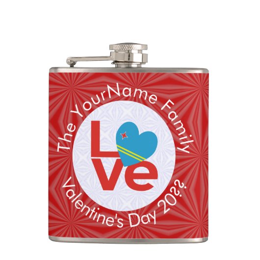 アルバン赤文字LOVEフラッグパーソナライズされた フラスク (正面)