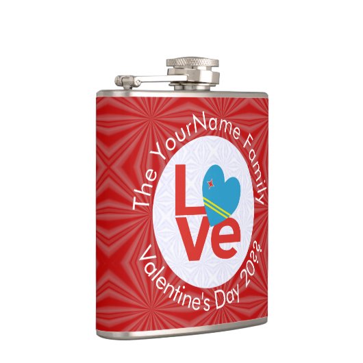 アルバン赤文字LOVEフラッグパーソナライズされた フラスク (右)