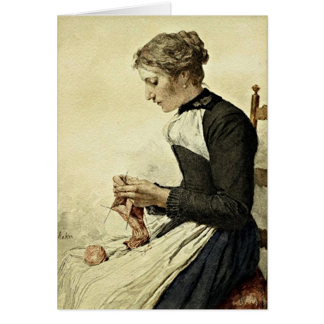 アルバートアンカーヤングウーマン編み物 (正面)