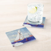 アルバートBの灯台のそばを航行している。マーク ガラスコースター (アングル)