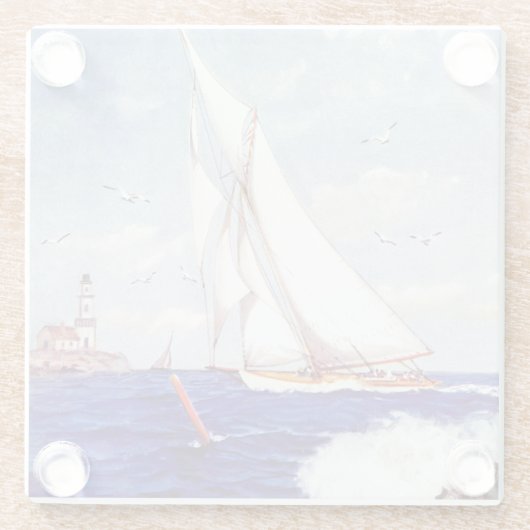 アルバートBの灯台のそばを航行している。マーク ガラスコースター (裏面)