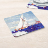 アルバートBの灯台のそばを航行している。マーク スクエアペーパーコースター (アングル)