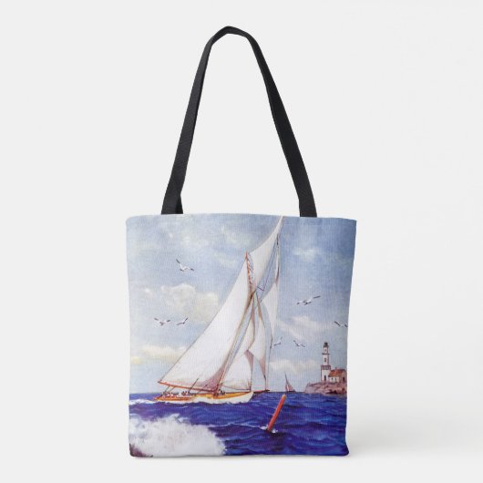 アルバートBの灯台のそばを航行している。マーク トートバッグ (裏面)
