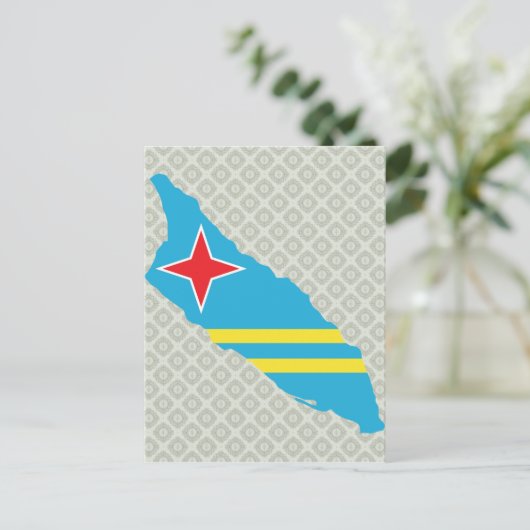 アルバ国旗の地図全体 ポストカード (スタンド正面)