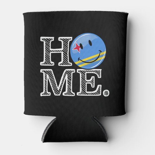 アルバ国旗の笑顔の家ウォーマー 缶クーラー (正面)