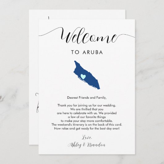 アルバ地図結婚のウェルカムレター旅程カード (正面/裏面)