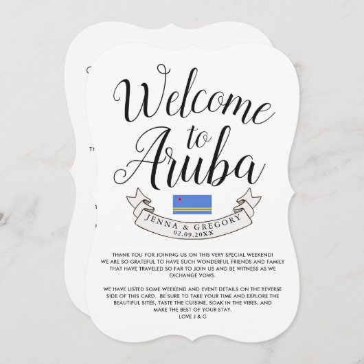 アルバ島での目的地ウェディングカスタムへようこそ 招待状 (正面/裏面)