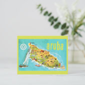 アルバ島のビンテージ島地図 ポストカード (スタンド正面)
