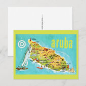 アルバ島のビンテージ島地図 ポストカード (正面/裏面)