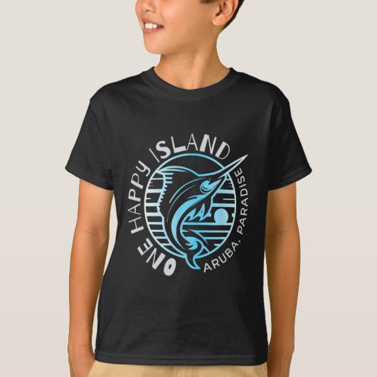 アルバ島の幸せな島のTシャツ　ヨシキリサギ　釣り　タイポグラフィ Tシャツ (正面)
