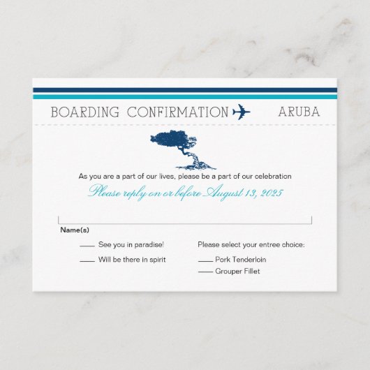 アルバ島への搭乗券のご返信 アルバ島 出欠カード (正面)