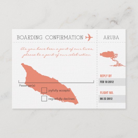 アルバ島への搭乗券の返信 出欠カード (正面)