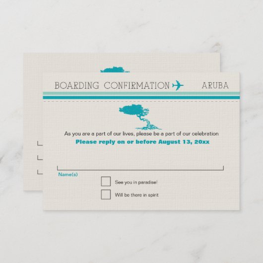 アルバ島への搭乗券の返信 出欠カード (正面/裏面)